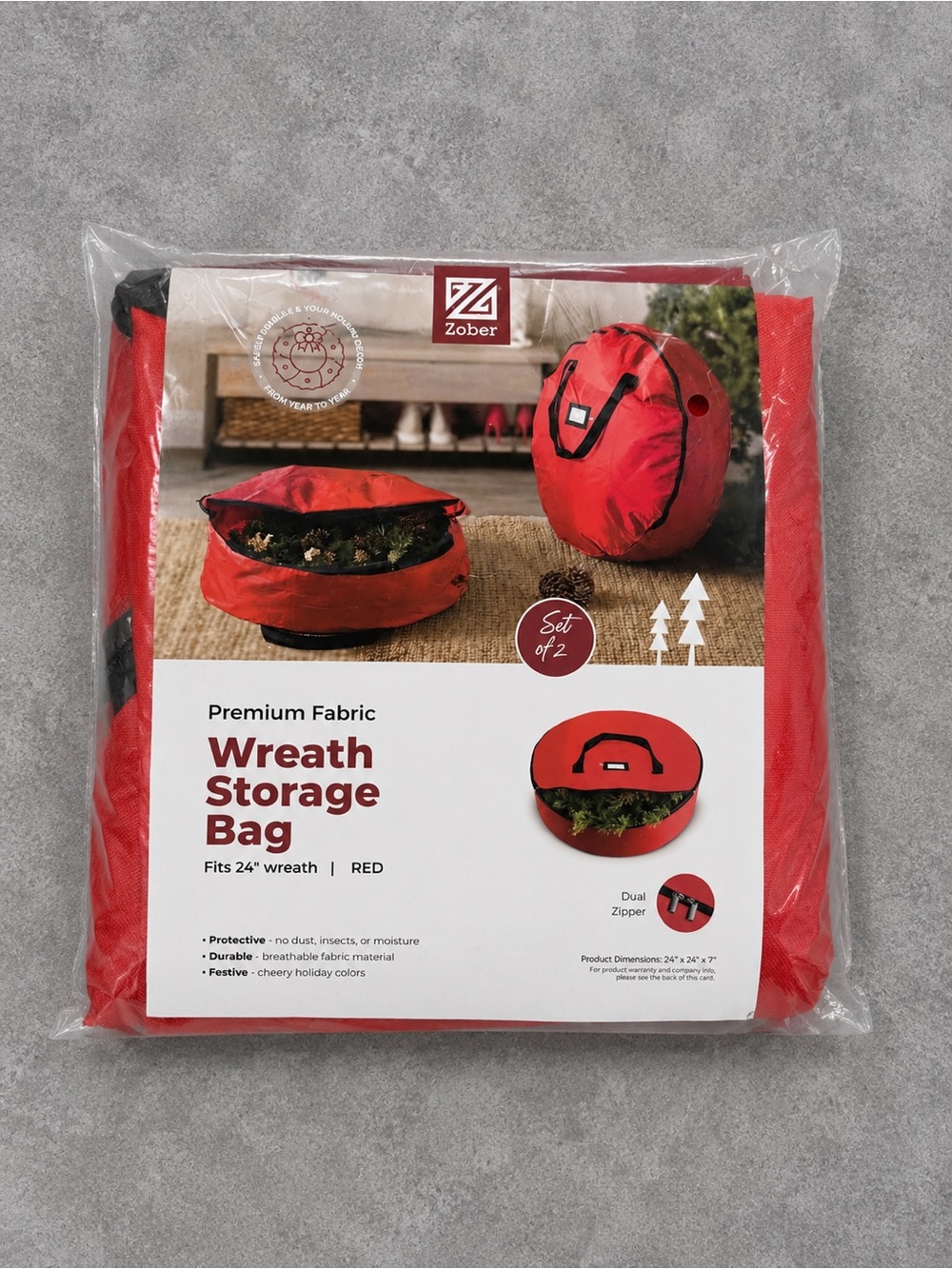 ZOBER 2 Pack Oxford Christmas Wreath Storage Container 24” Wreath Storage Bags